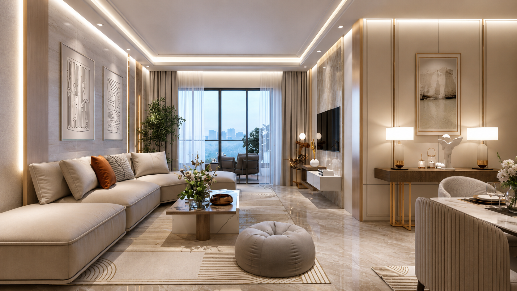 Living room interior at Apex Èlyria